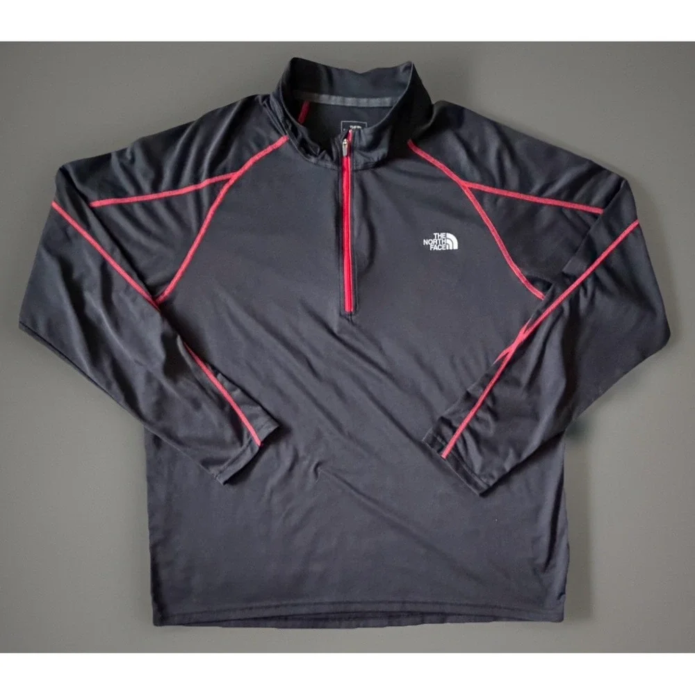 The North Face Pullover FlashDry 1/4 Quarter Zip Shirt Black Logo Large JBHS